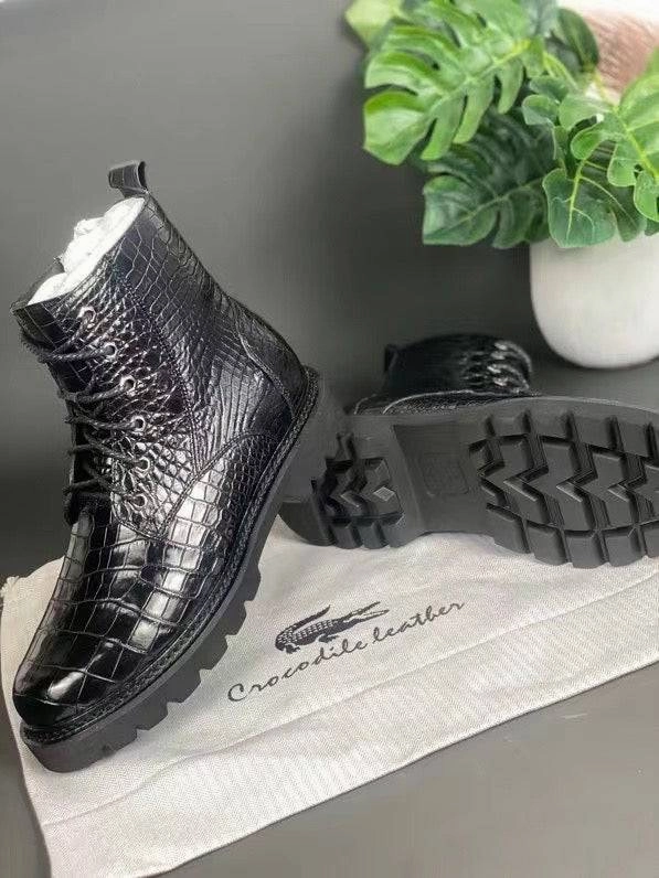 Crocodile Shoes Unisex Crocodile Leather Martin boots Couple Shoes Gold Glitter Boots