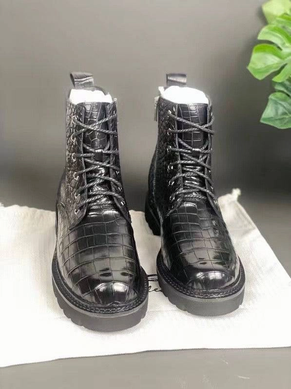 Crocodile Shoes Unisex Crocodile Leather Martin boots Couple Shoes Lightweight Waterproof Walking Boots