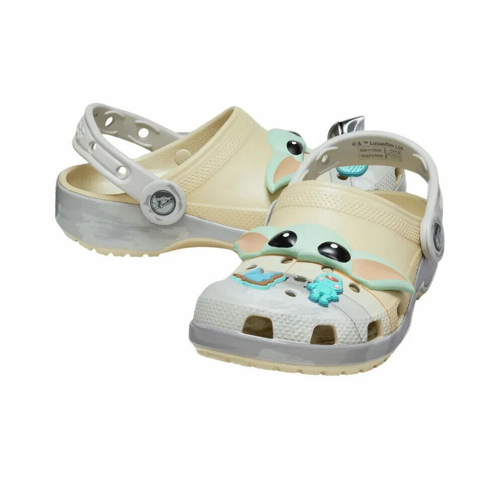 Crocs Classic Grogu 209494-2Y2 Clogs Kids Bone White Slip On Comfort Shoes FD633 Sparkle Clogs