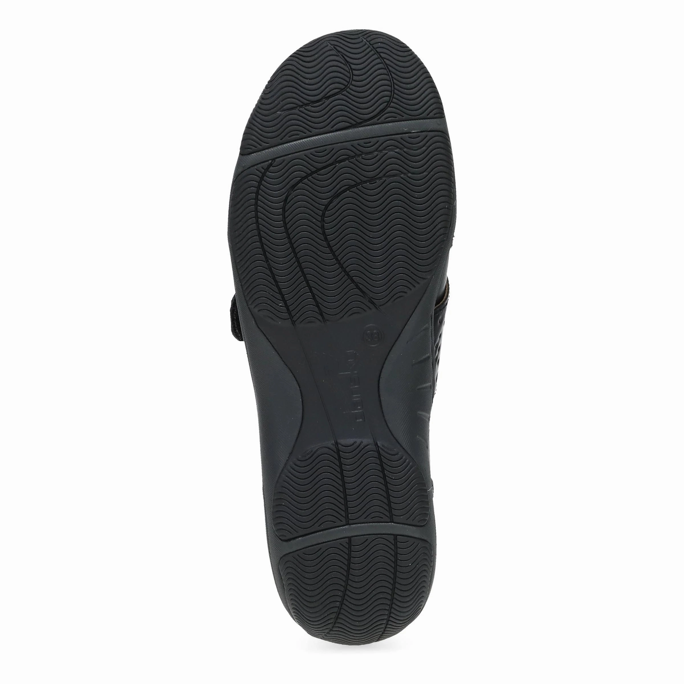 Dansko Women's Sallie Slip Resistant Adjustable Shoe - Black Waxy Burnished Wooden Sole Clogs