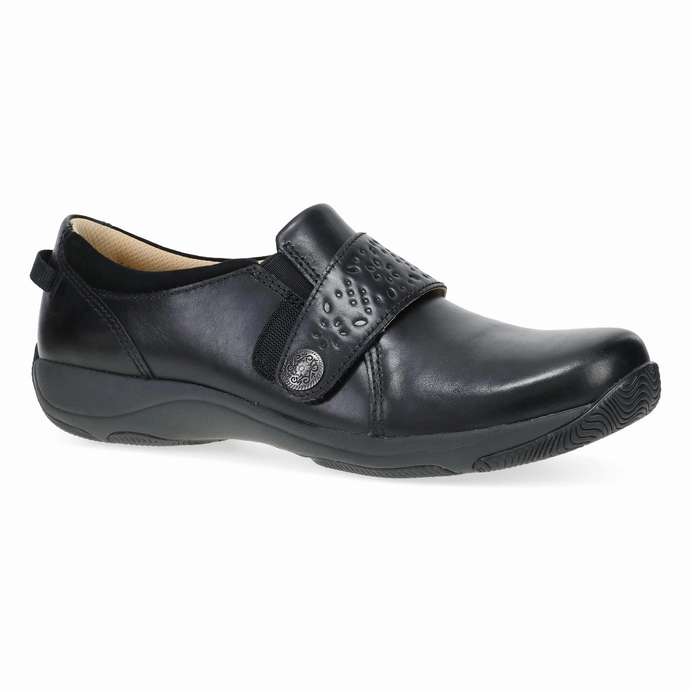 Dansko Women's Sallie Slip Resistant Adjustable Shoe - Black Waxy Burnished Office Clogs