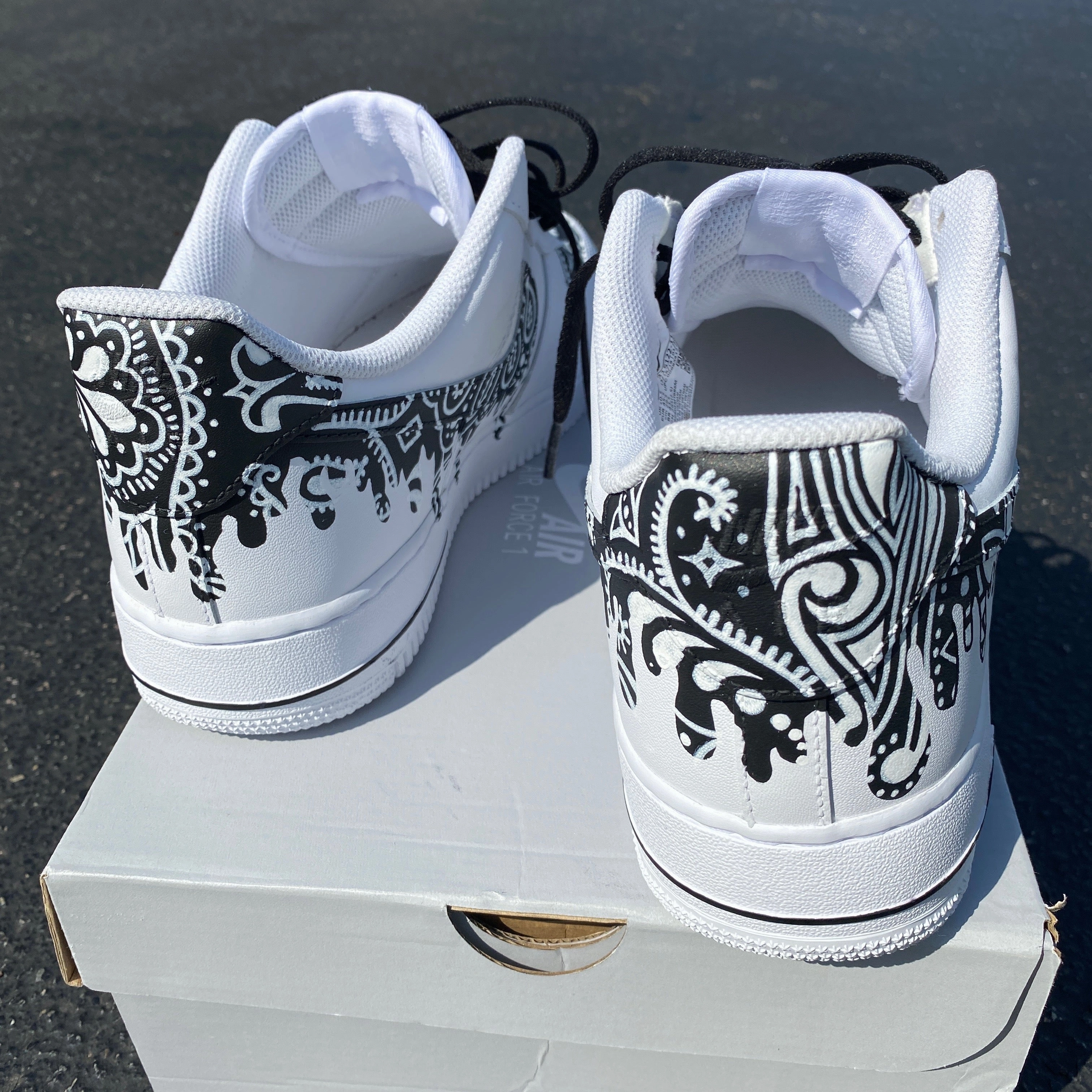 Royal Nike Tennis Shoes Custom Hand Painted Black Bandana Drip Nike Air Force 1 Low
