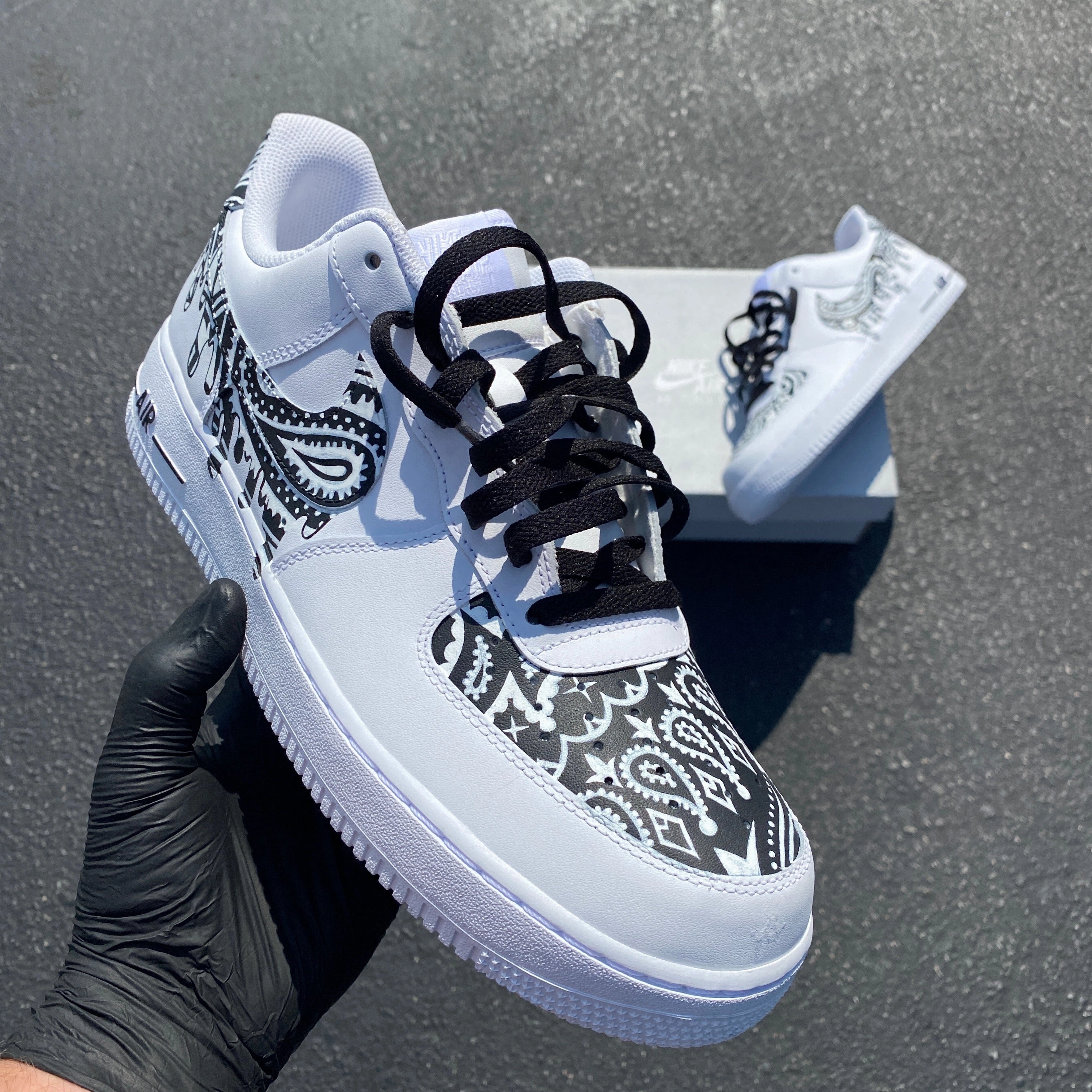 Nike Recovery Shoes Custom Hand Painted Black Bandana Drip Nike Air Force 1 Low
