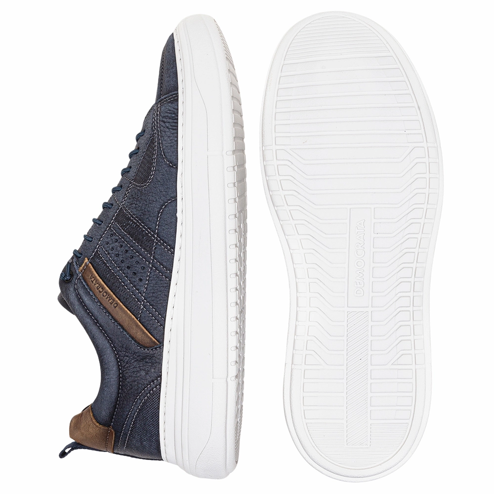 Democrata Joe Navy Leather Sneaker (Men's) Walking Co Shoes