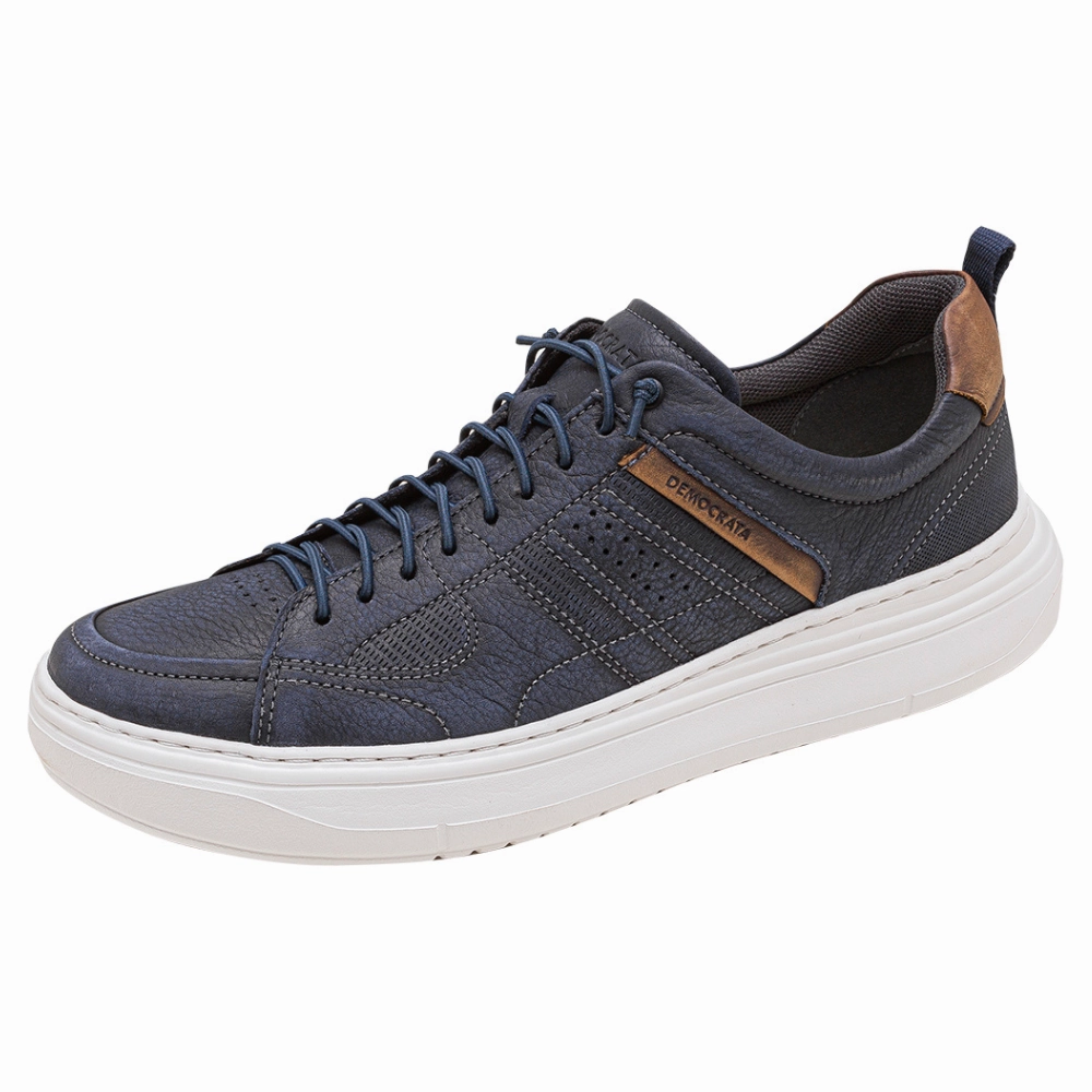 Democrata Joe Navy Leather Sneaker (Men's) For Europe Walking