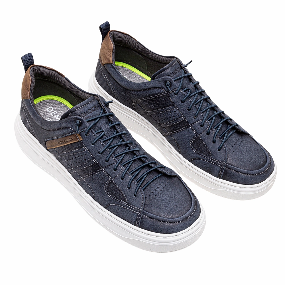 Democrata Joe Navy Leather Sneaker (Men's) Wide Walking Tennis