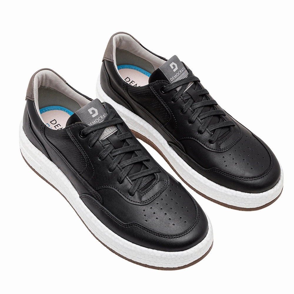 Democrata Drake Tie Black Leather Sneaker (Men's) Fashion Walking Shoes