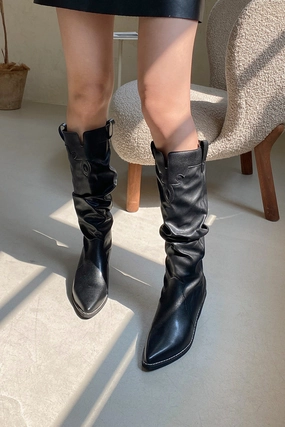 Mia Ruched Western Boots Short Dress With Knee High Boots