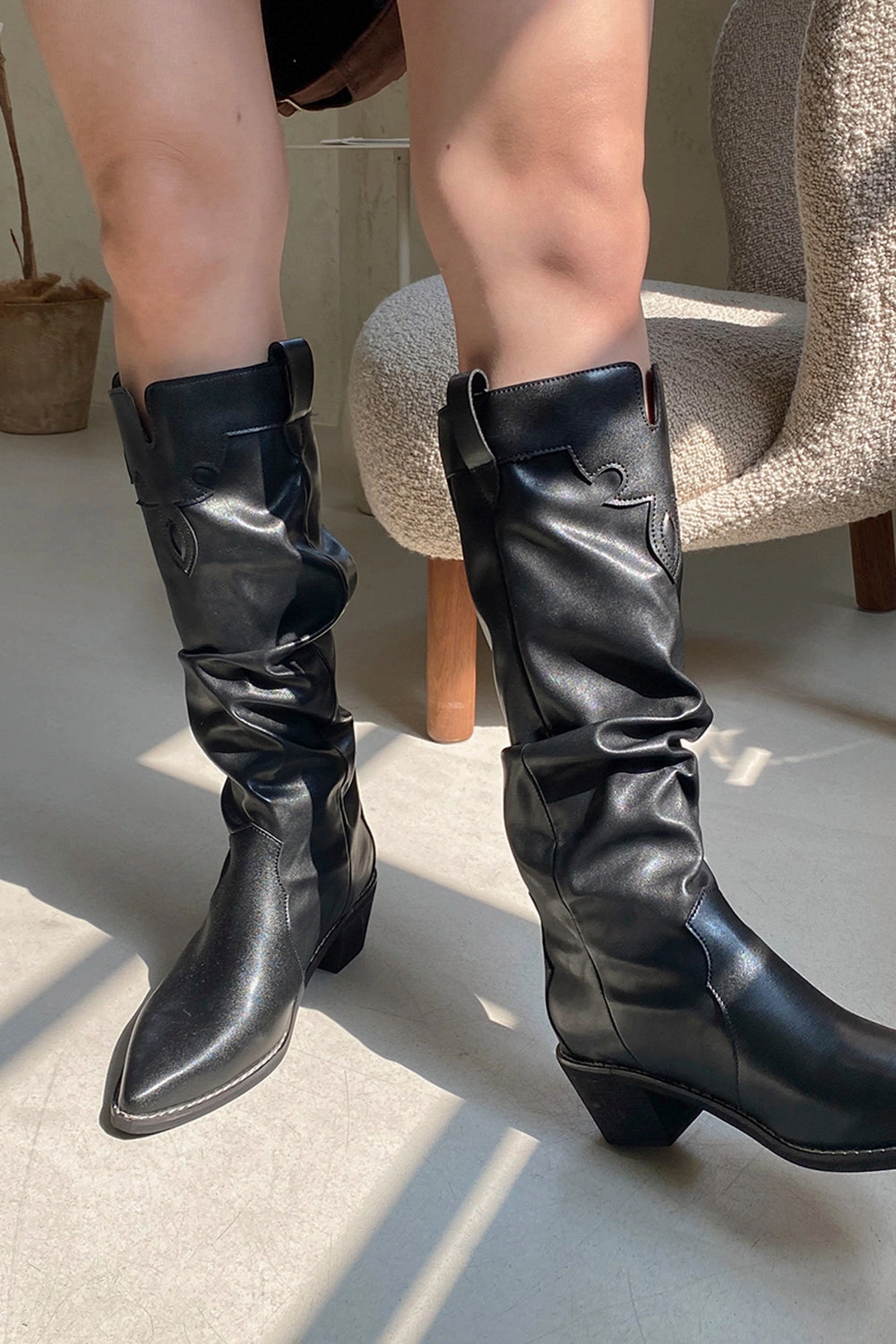 Mia Ruched Western Boots Expensive Knee High Boots