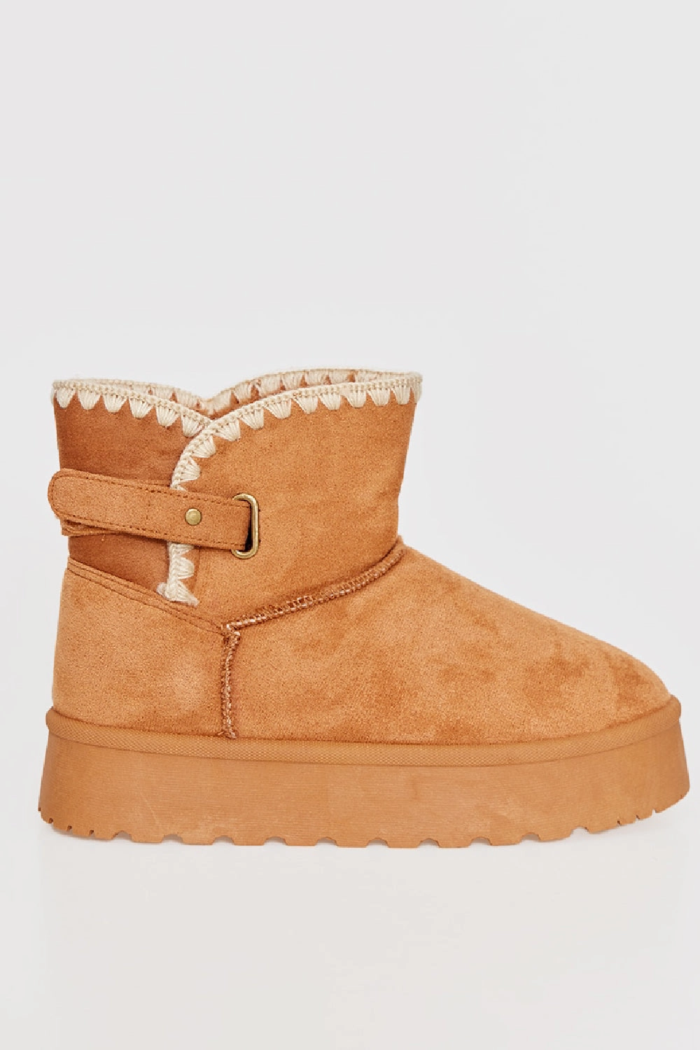 Atv Boots CAMEL THICK SOLED SLIP ON FUR LINED ANKLE BOOTS