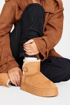 CAMEL THICK SOLED SLIP ON FUR LINED ANKLE BOOTS Lightest Work Boots