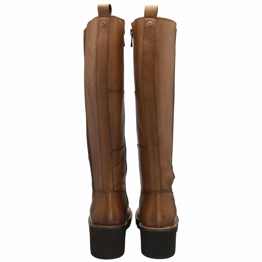 Lotus ULB483LT Wrenley Ladies Tan Leather & Textile Side Zip Knee High Boots Faux Knee High Boots