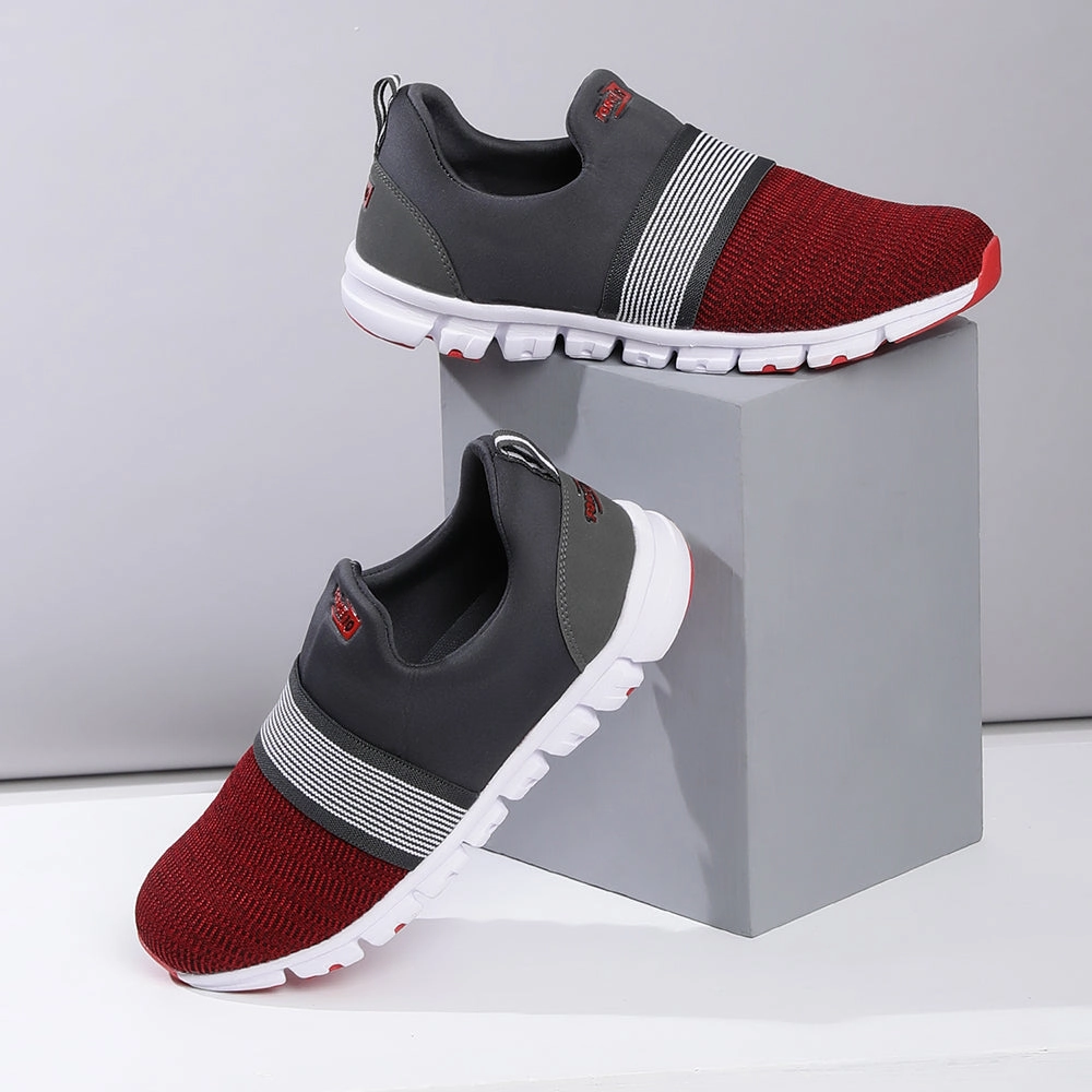 Force 10 Sports Red Slip-on Walking Shoes For Men FLEXPRO-15 By Liberty Best Walking Travel Shoes