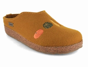 HAFLINGER Women Felt Clogs 'Grizzly pumpkin', masala Orthopedic Clogs With Arch Support