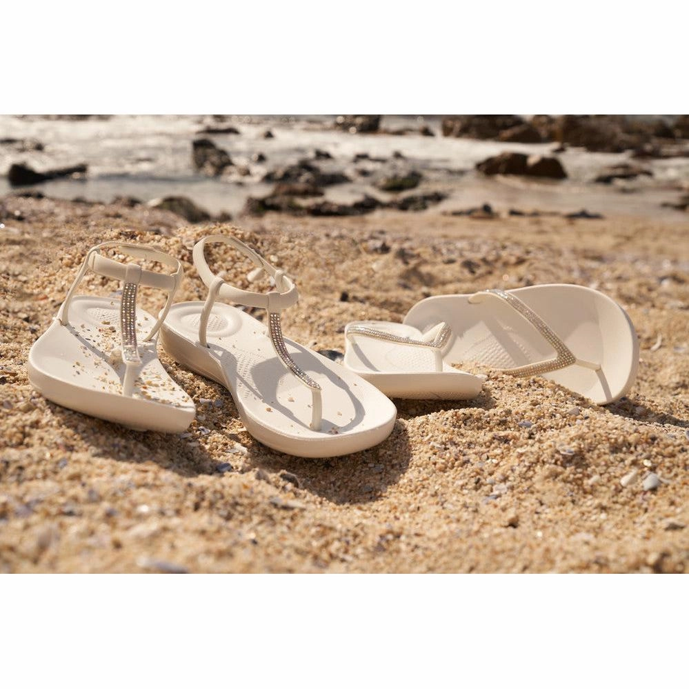 Best Most Comfortable Flip Flops Fitflop R08-194 Iqushion Sparkle Ladies Urban White Toe Post Sandals