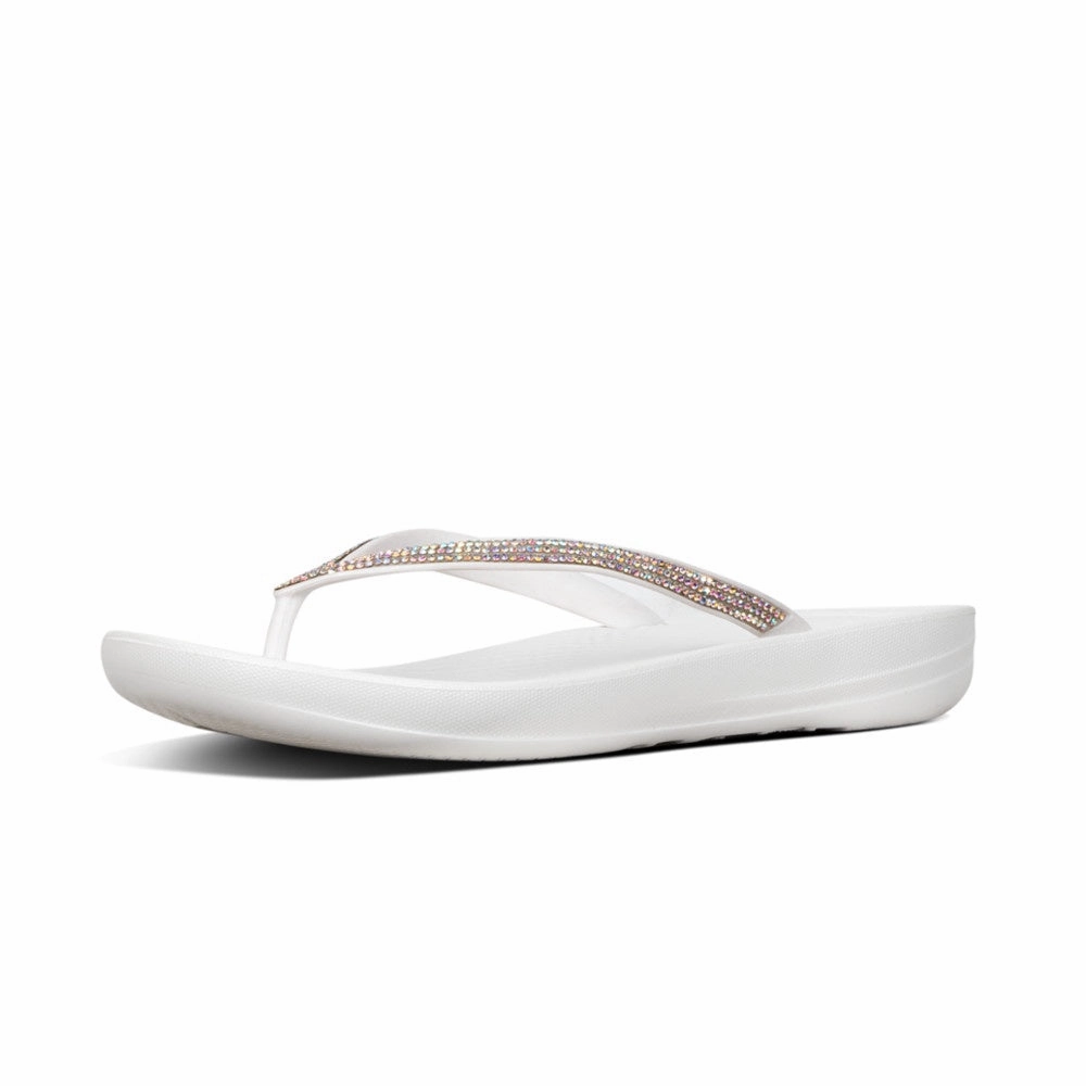 Fitflop R08-194 Iqushion Sparkle Ladies Urban White Toe Post Sandals Orthotic Flip Flops For Flat Feet