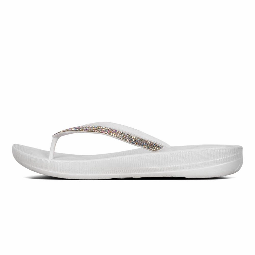 Flip Or Flop Tv Show Cast Fitflop R08-194 Iqushion Sparkle Ladies Urban White Toe Post Sandals