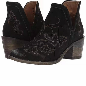 Brown Cowgirl Booties With Patina Soles Or Choose Black With Black Western Embroidery Pattern Slip On Shorty Cowboy Boots For Ladies In Vegan Leather Luks Flexi Montauk Ankle Boots