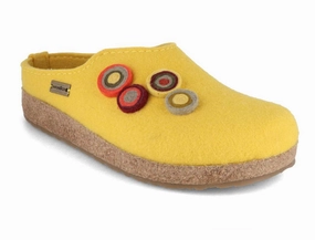 HAFLINGER Women Felt Clogs 'Grizzly Kanon', yellow Leather Clogs Platform
