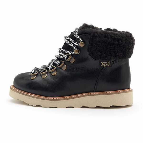 Life Is Better In Hiking Boots Eddie Wool Ankle-High Hiking Kids Boot Black Leather
