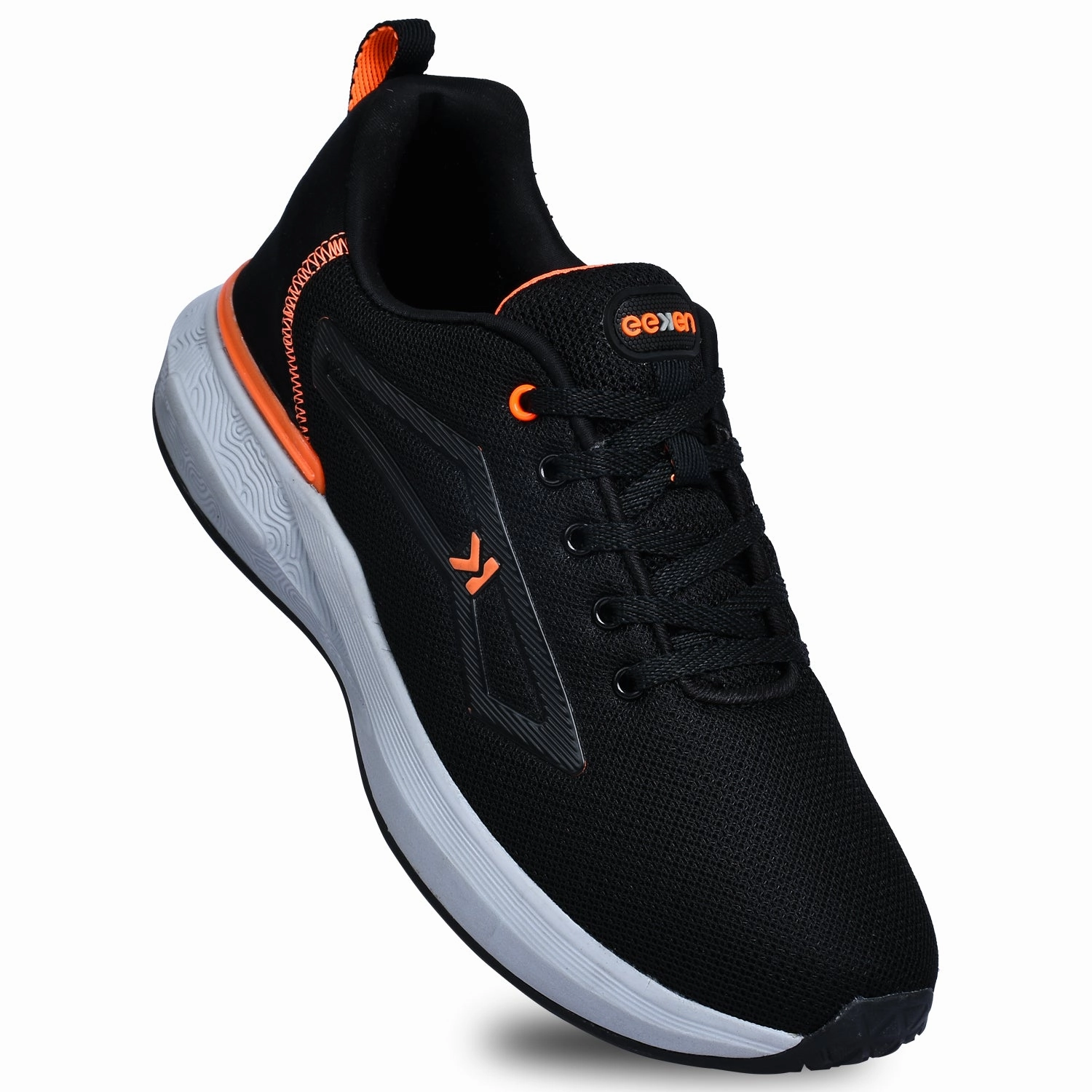 Walking Shoe With Most Cushion Eeken KESHGIA105 Black And Orange Lightweight Anti-Skid Walking Shoes For Men