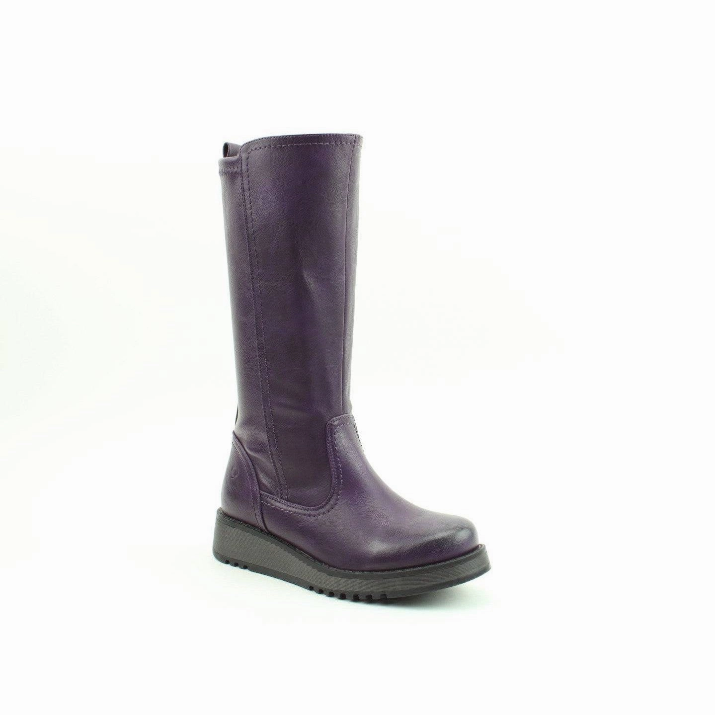 Knee High Lace Up Heel Boots Heavenly Feet Luna Ladies Purple Vegan Side Zip Knee High Boots