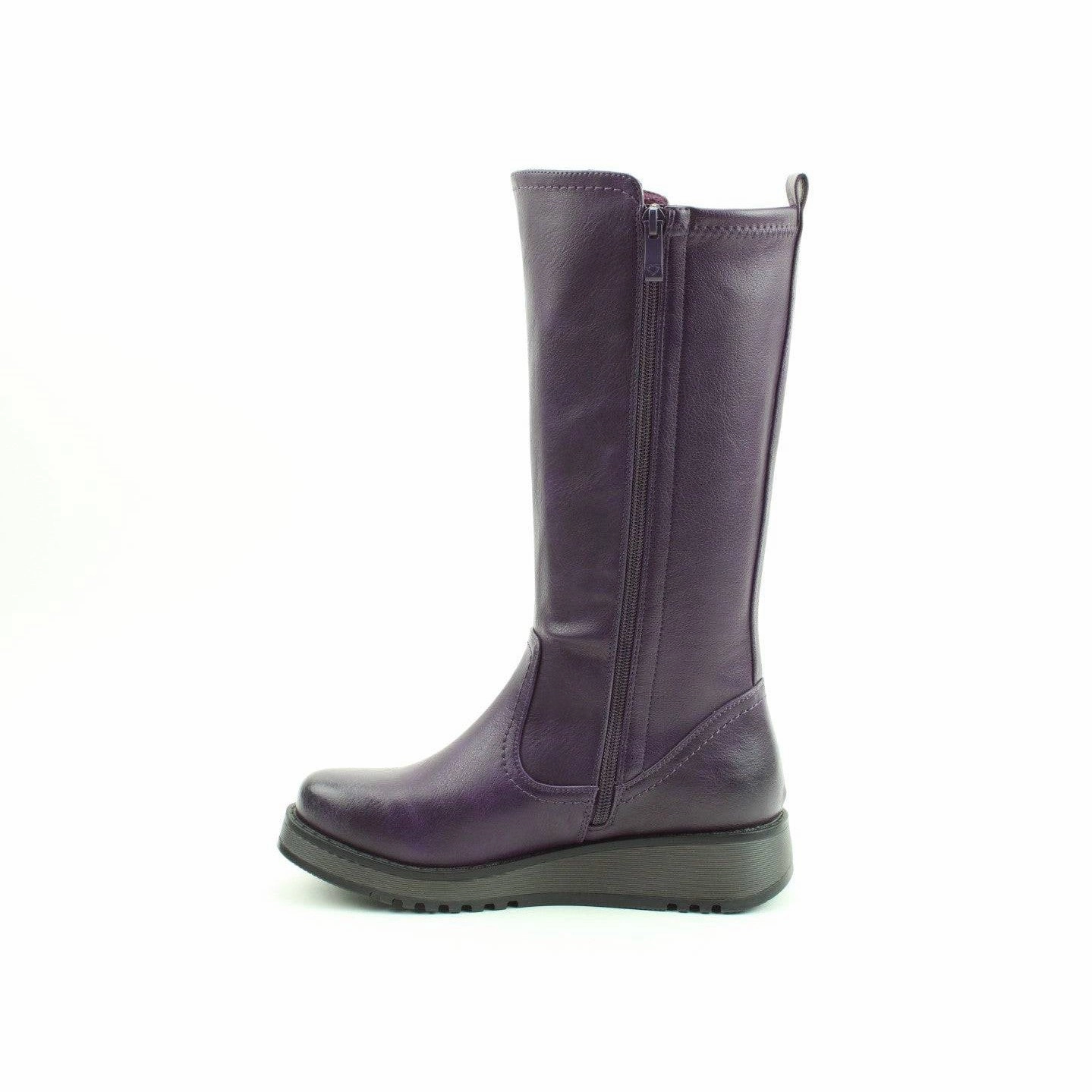 Leather Knee High High Heel Boots Heavenly Feet Luna Ladies Purple Vegan Side Zip Knee High Boots