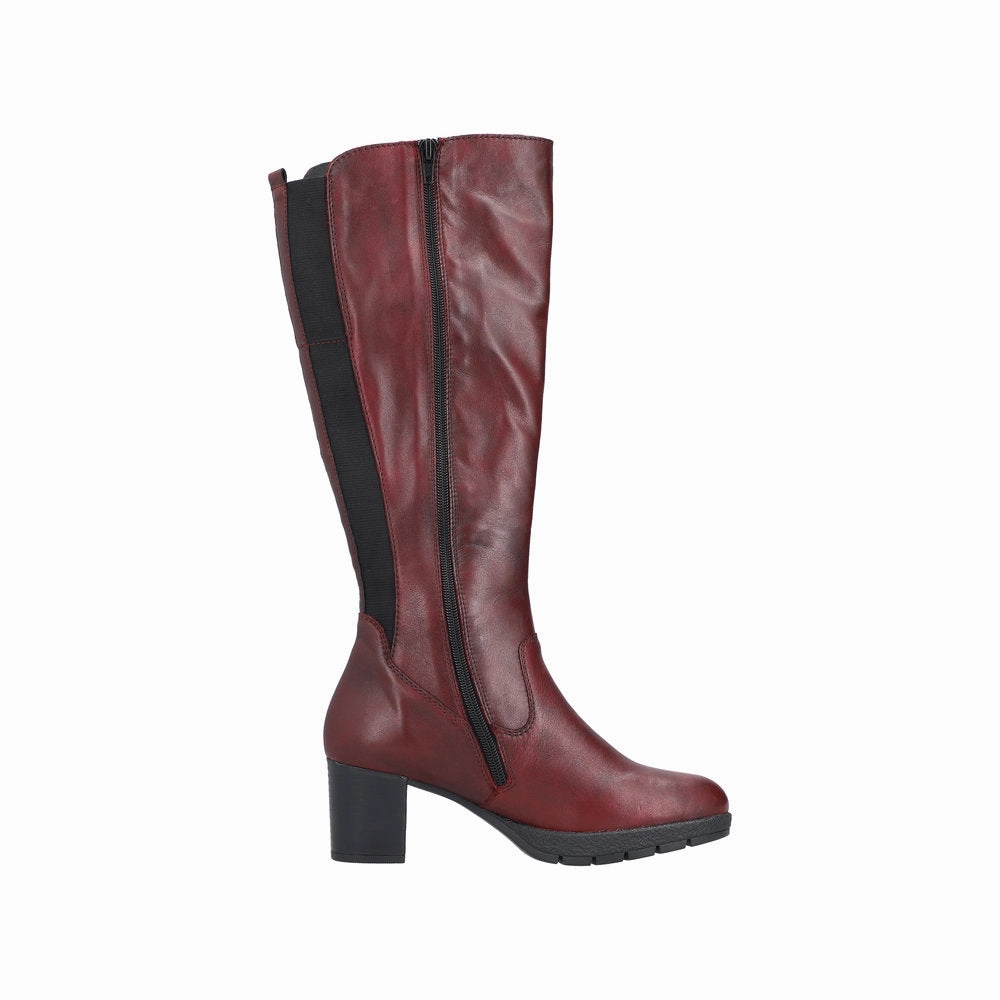 Shoe Zone Knee High Boots Rieker 77684-35 Ladies Red Leather Side Zip Knee High Boots