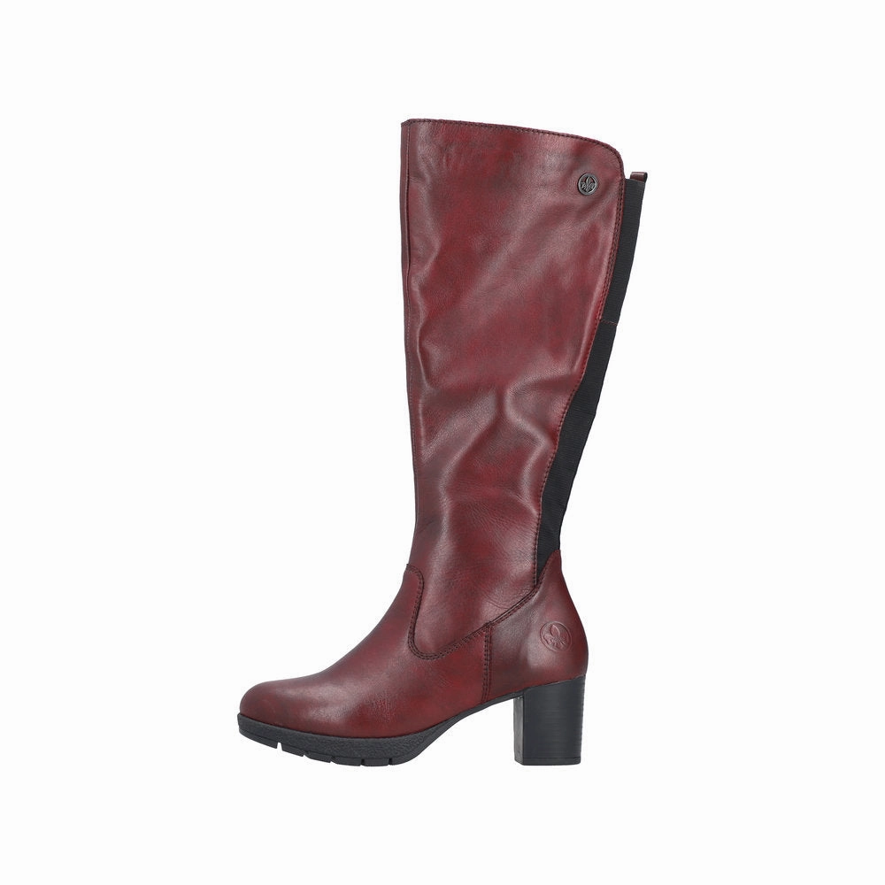 Knee High Boots Gold Detail Rieker 77684-35 Ladies Red Leather Side Zip Knee High Boots