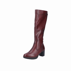 Rieker 77684-35 Ladies Red Leather Side Zip Knee High Boots Block Heeled Knee High Boots