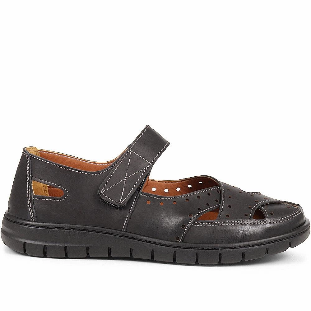 Cork Footbed Sandals Extra Wide Fit Leather Sandals - KAMILAH / 324 045 - Black