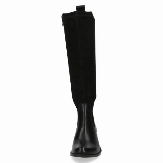 Caprice 25514-41 019 Ladies Black Combi Leather & Textile Side Zip Knee High Boots Tabi Knee High Boots