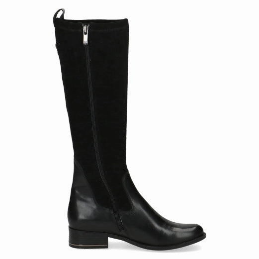 Caprice 25514-41 019 Ladies Black Combi Leather & Textile Side Zip Knee High Boots Pvc Boots Knee High