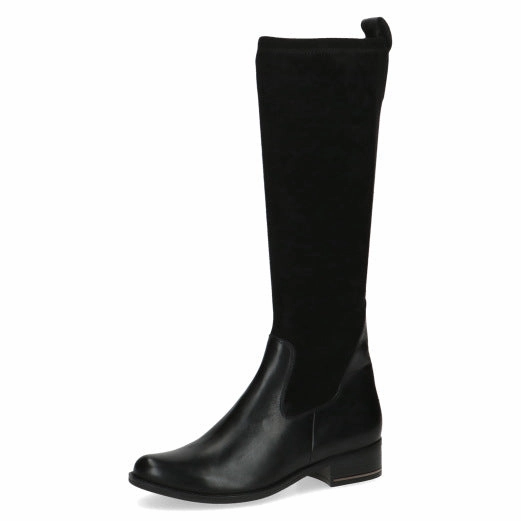 Fur Knee-high Boots Caprice 25514-41 019 Ladies Black Combi Leather & Textile Side Zip Knee High Boots