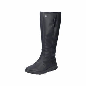 Boots Over Knee High Boots Rieker Z0090-00 Ladies Black Water Resistant Side Zip Knee High Boots