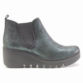 V Cut Ankle Boots Fly London BYNE349FLY Leather Women's Slip On Green Boots