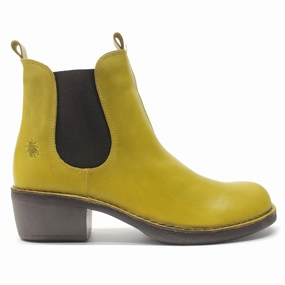 Fly London MEME030FLY Rug Leather Women's Mustard Slip On Boots Low Cut Heel Ankle Boots