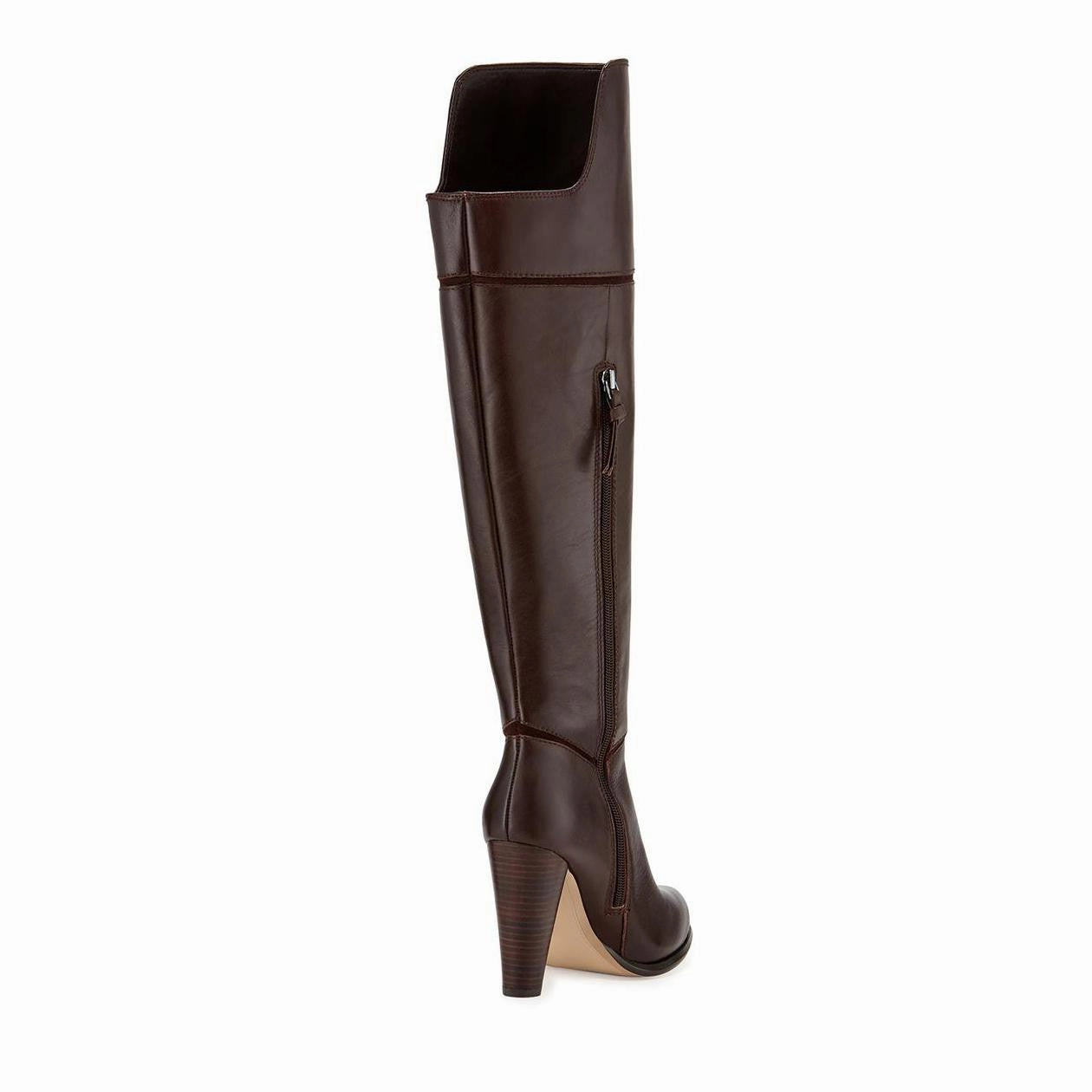 Knee High Flat Boots Uk FRENCH CONNECTION  Women's Cai Bitter Chestnut Round Toe Leather Knee High Boot