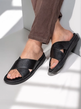 Sandals On Clearance Alberto Torresi Deriko Black Genuine Leather Flats