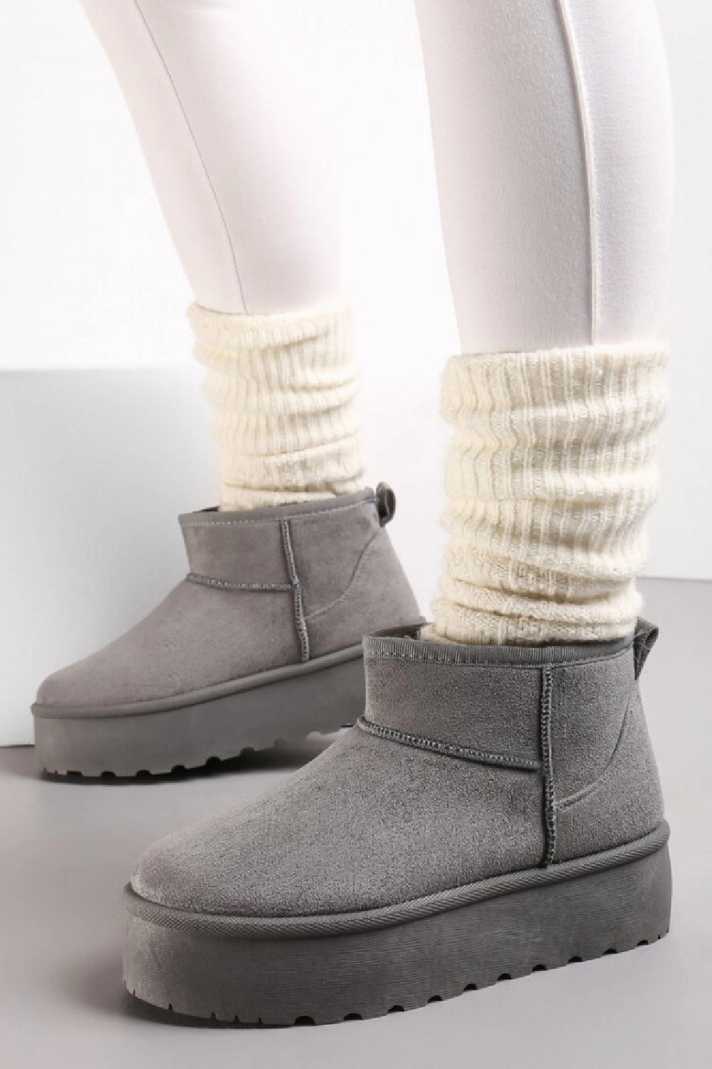 GREY ULTRA MINI PLATFORM FAUX FUR LINED ANKLE BOOTS (PACK A) Boots Nyc
