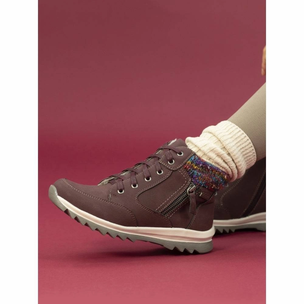Lunar GLB115 Buttermere Ladies Burgundy Waterproof Zip & Lace Ankle Boots On Cloud Hi Waterproof Shoes