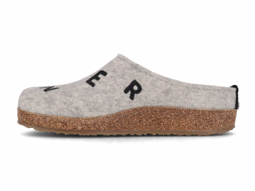 HAFLINGER Women Clogs Grizzly 'Letter', stone-gray Lucie Wool Blend Clogs