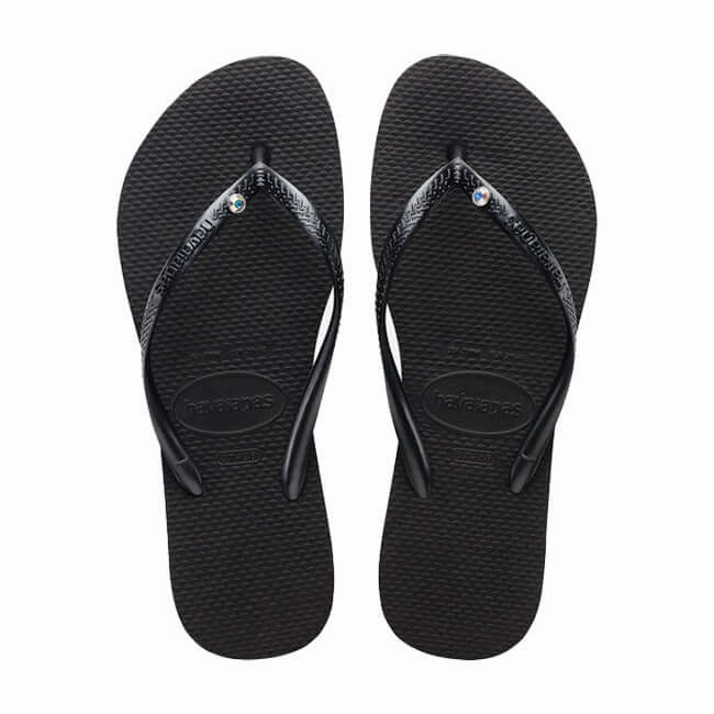 Havaianas Slim Crystal SW II Black 90s Wedge Flip Flops