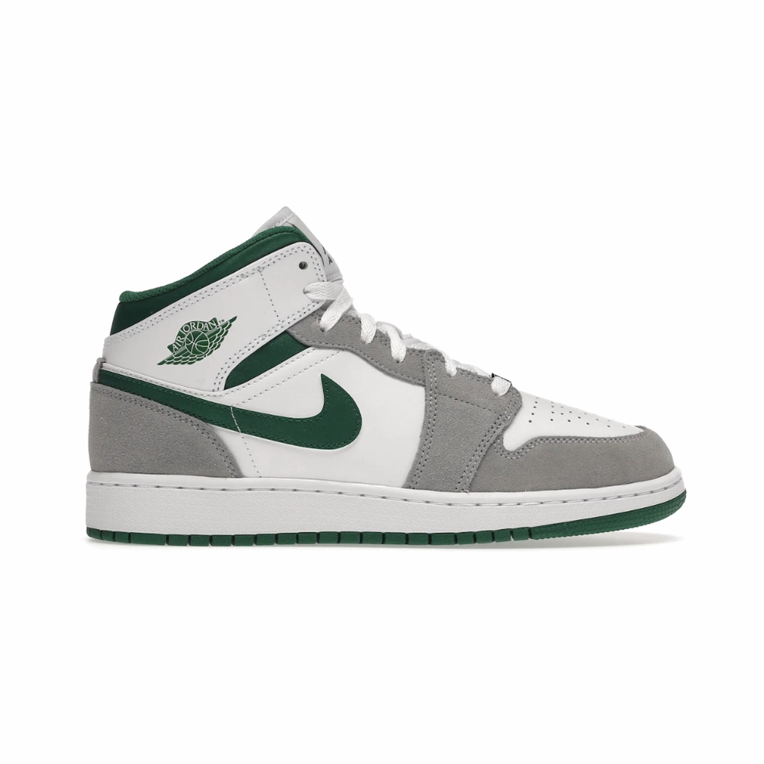 Nike Air Jordan 1 Mid SE Grey Pine Green (Youth) Nike Nba Shoes