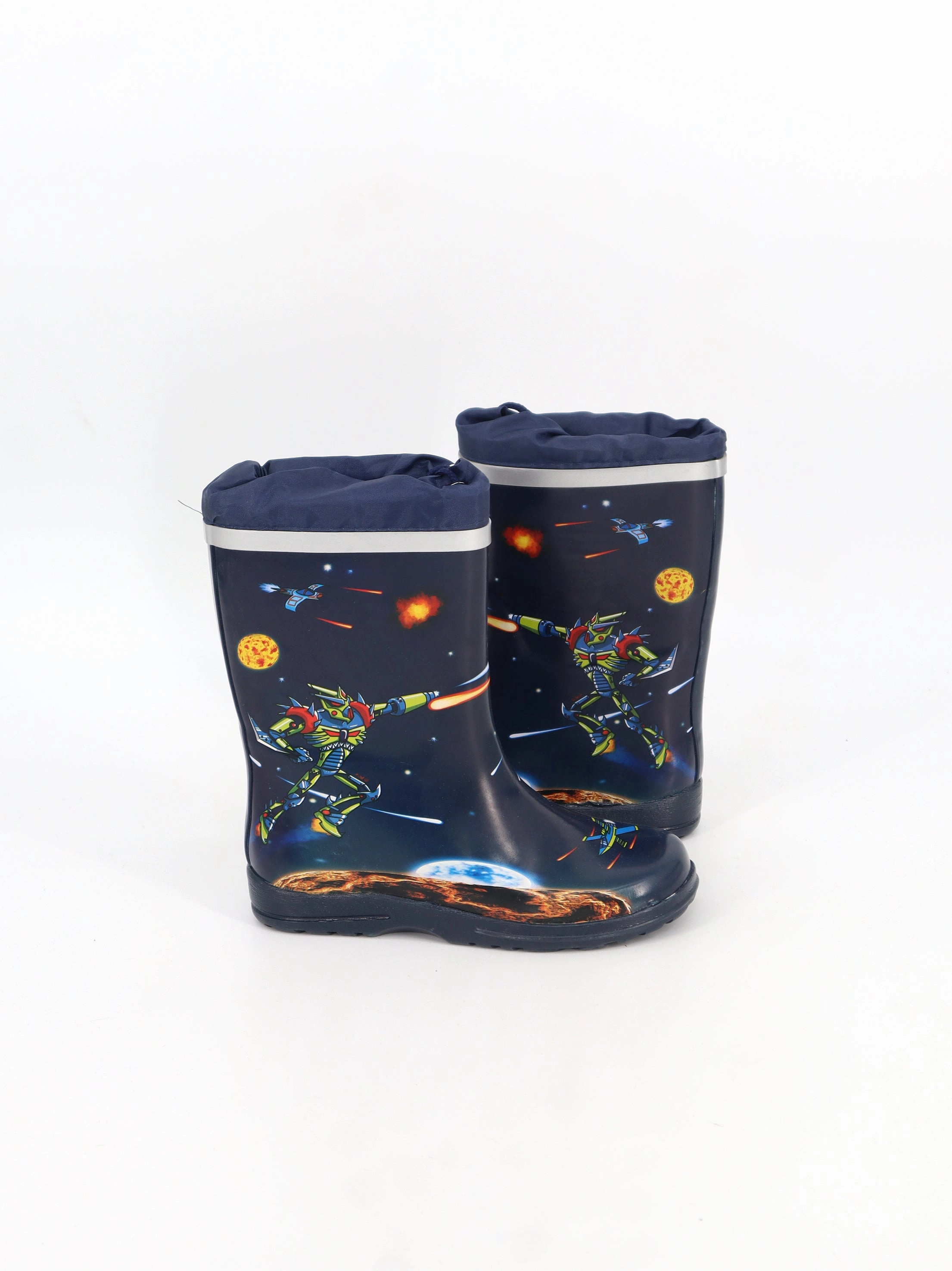 Kids Boy's Graphic Printed Rain Ankle Boots,Navy Equestrian Rain Boots