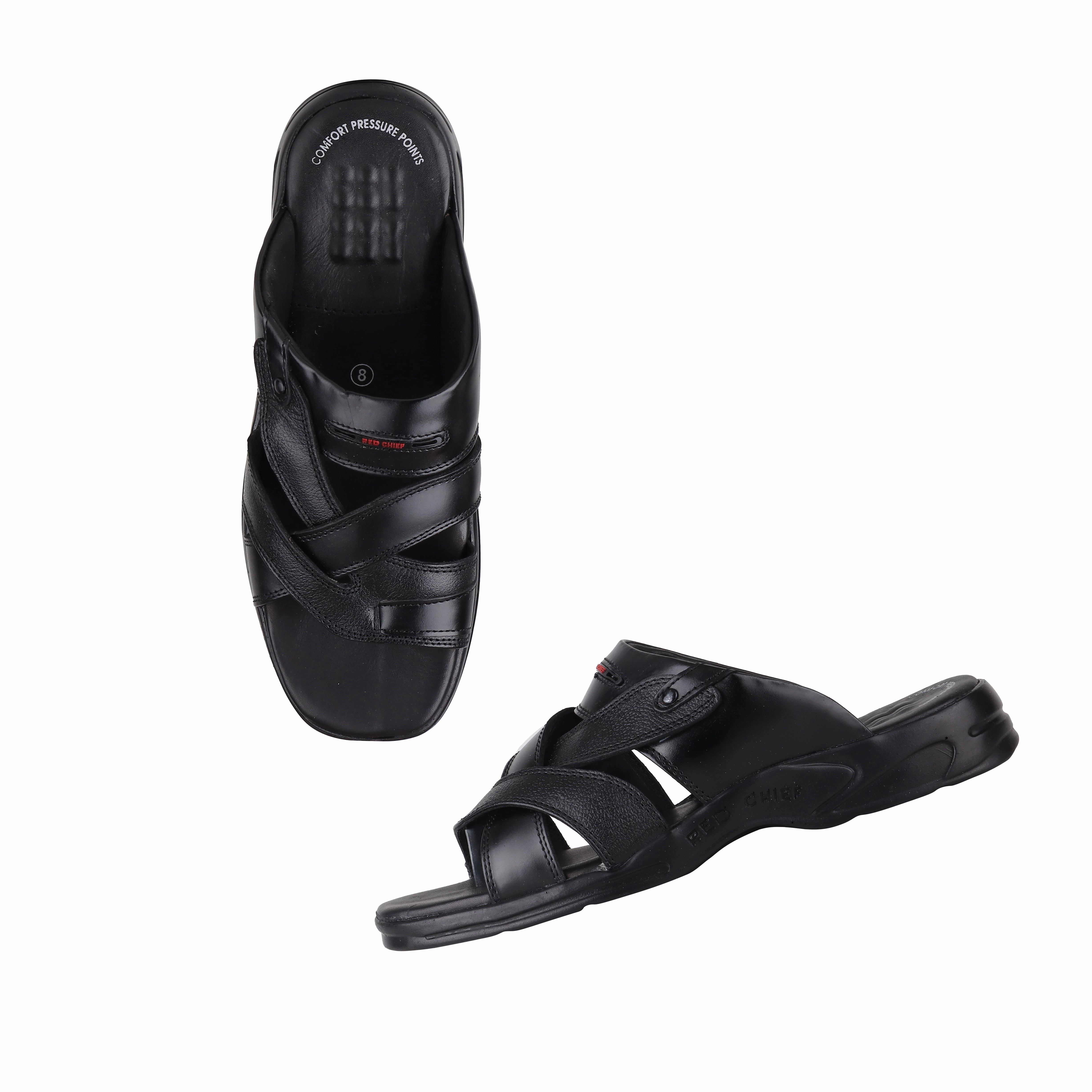 Red Chief Black Slipper for Men RC593 001 Ortho Walking