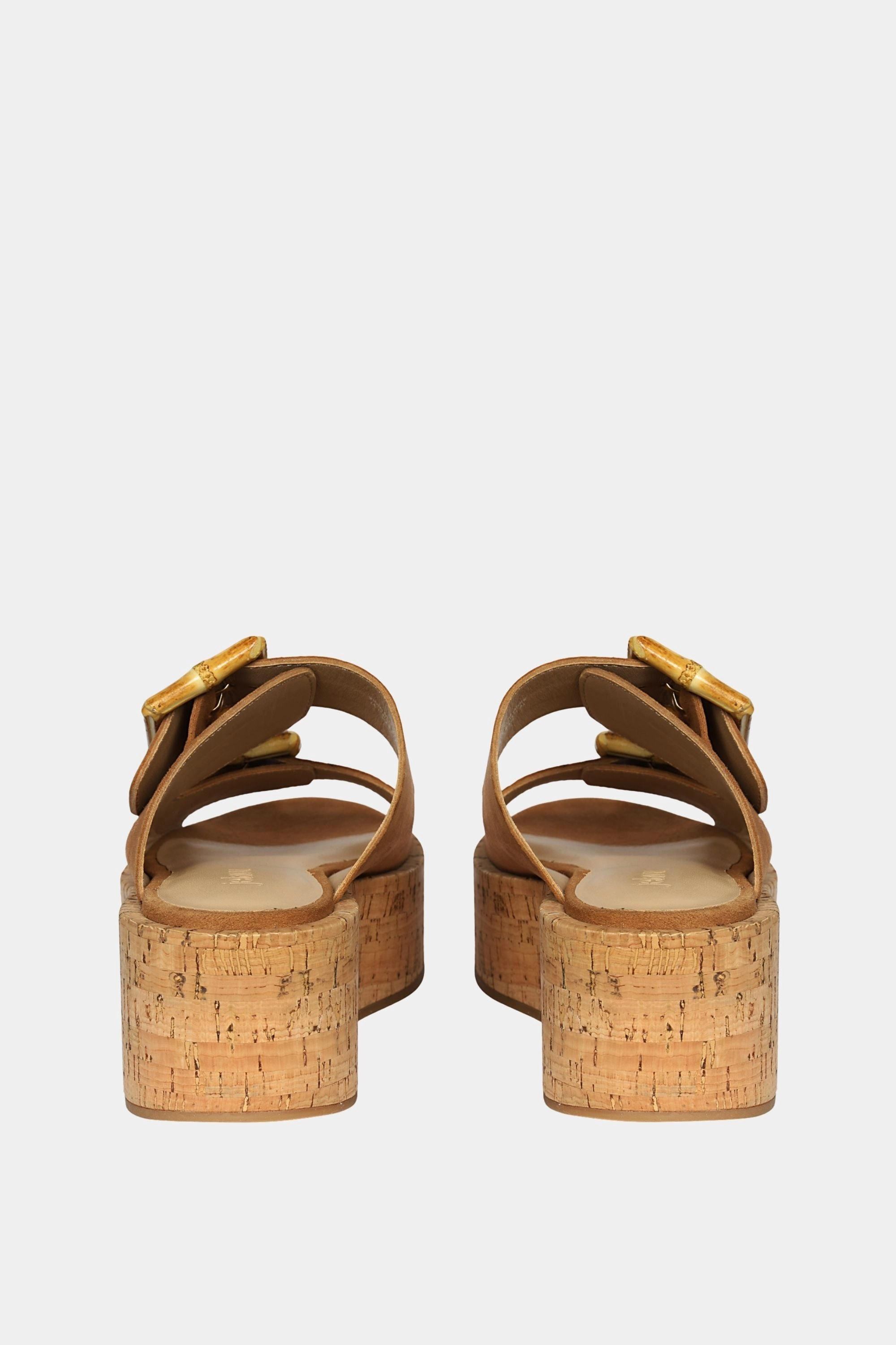 Jelavu - Corkie Platform Sandals with Bamboo Buckle - Cognac Suede Fancy Flat Sandals