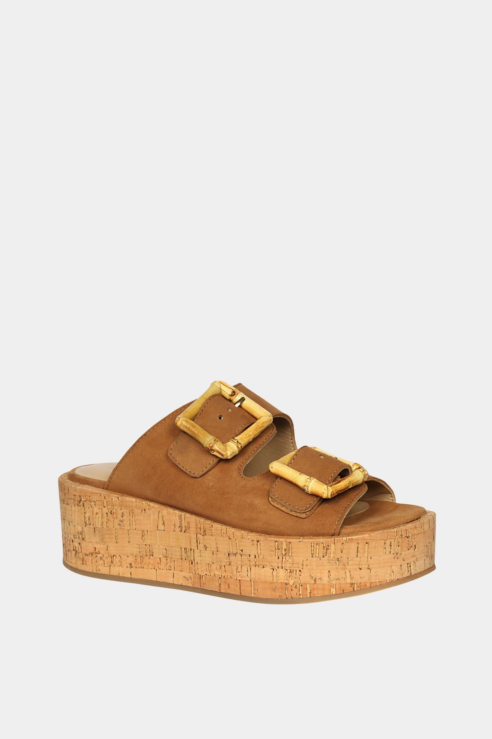 Jelavu - Corkie Platform Sandals with Bamboo Buckle - Cognac Suede Sandals Ochi Photos