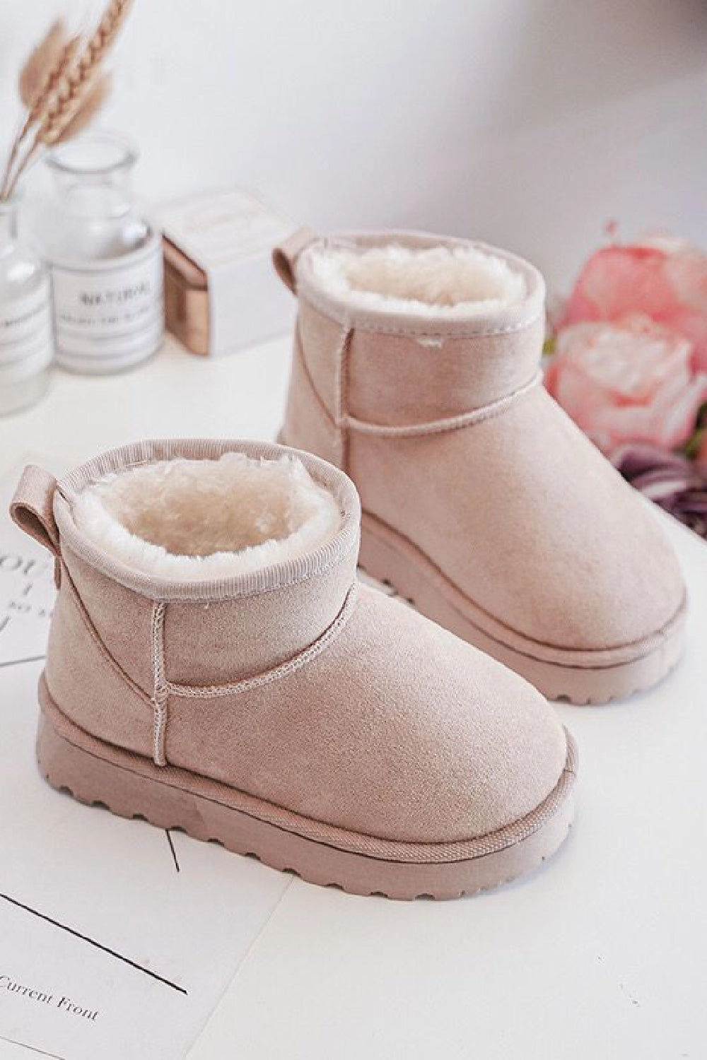 Boots For Sale KIDS BEIGE FLUFFY PLATFORM FAUX FUR LINED ANKLE BOOTS 25/30 SIZES