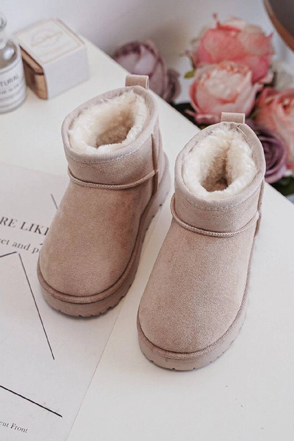 KIDS BEIGE FLUFFY PLATFORM FAUX FUR LINED ANKLE BOOTS 25/30 SIZES Macie Bean Boots